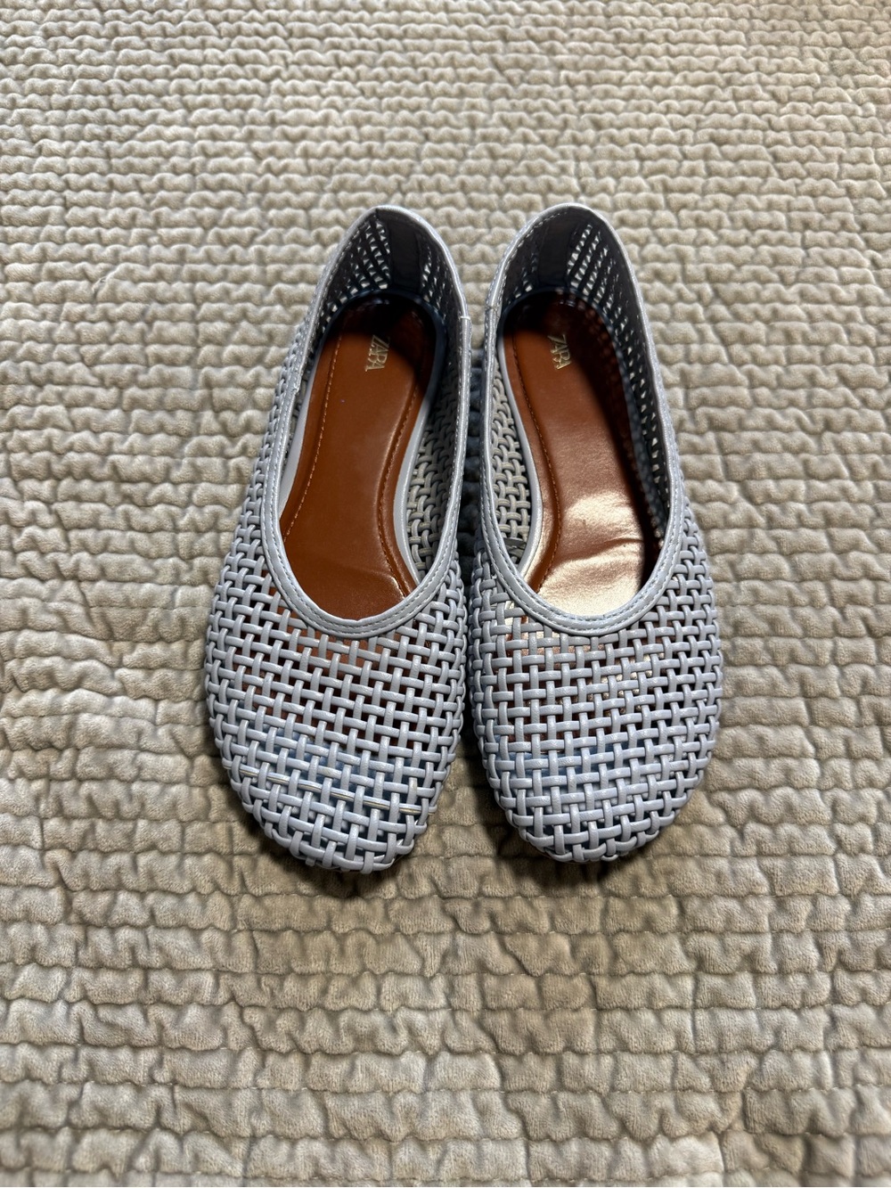 Zara Woven Ballet Flats in Light Gray